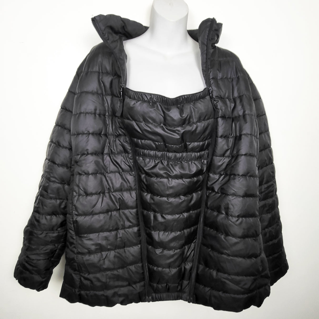 H and M black quilted "Before and After" Baby Wearing Puffer Jacket | Size LARGE