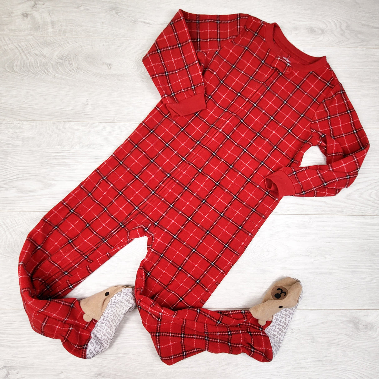 Carters red plaid zippered fleece sleeper. Size 5T