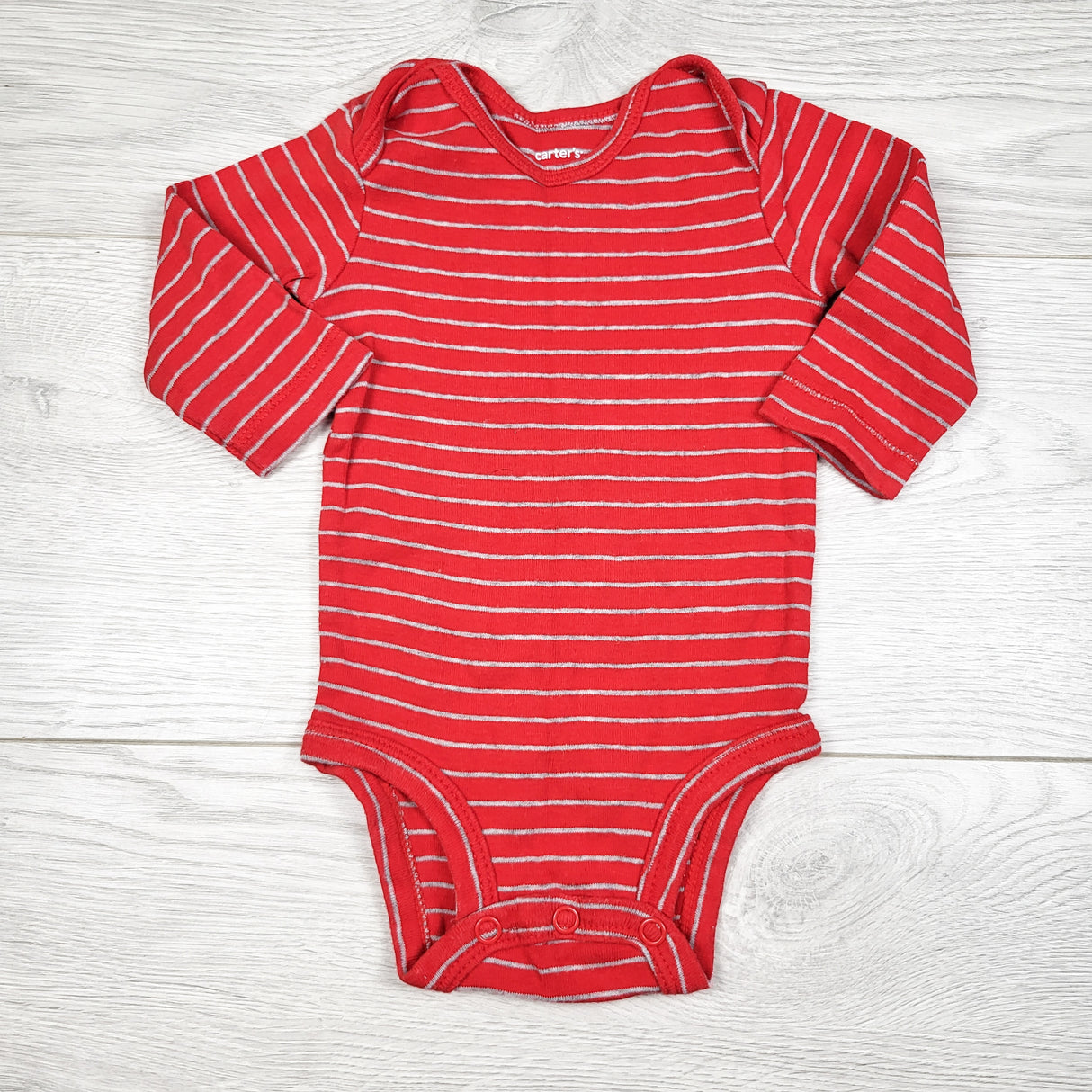 Carters red and grey striped bodysuit. Size 3 months