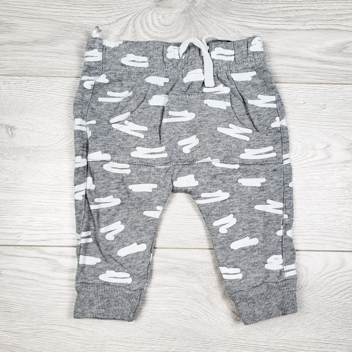 Indigo grey squiggle pattern joggers. Size 0-3 months