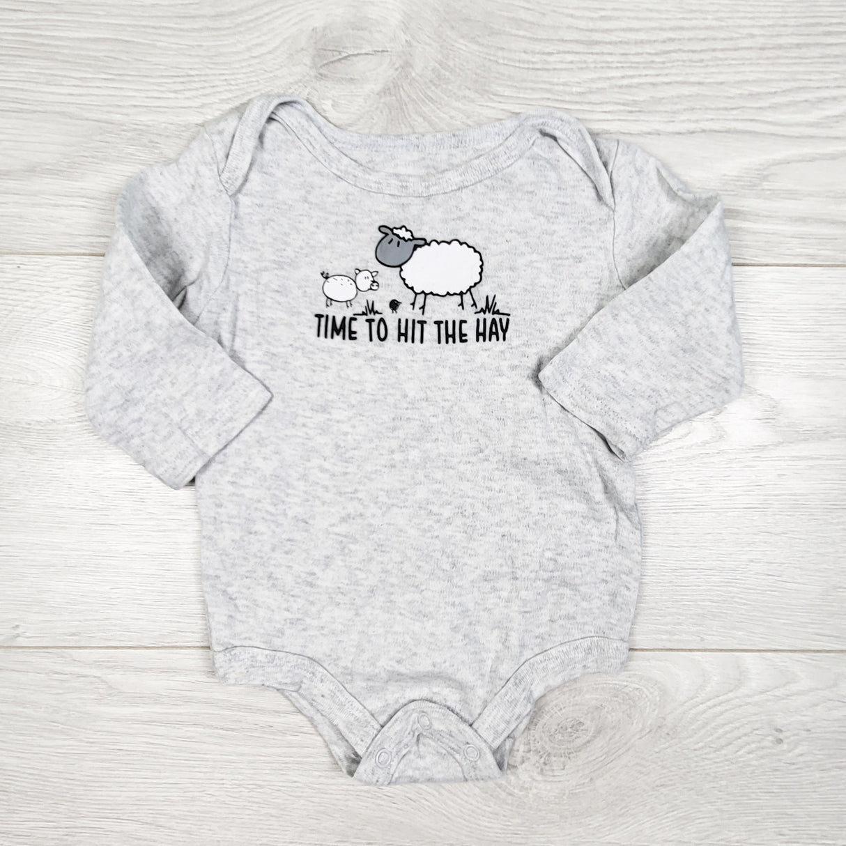 Rococo grey "Time to Hit the Hay" bodysuit. Size 0-3 months