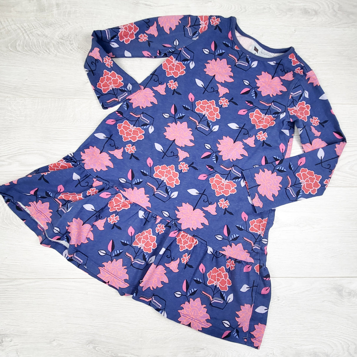 Tea Collection blue and pink floral print dress. Size 8