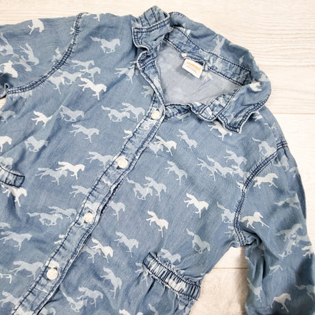 Gymboree denim look button down Lyocell dress with horses. Size 7/8