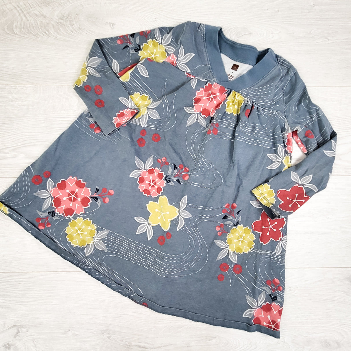 Tea Collection blue-grey floral print cotton dress. Size 6