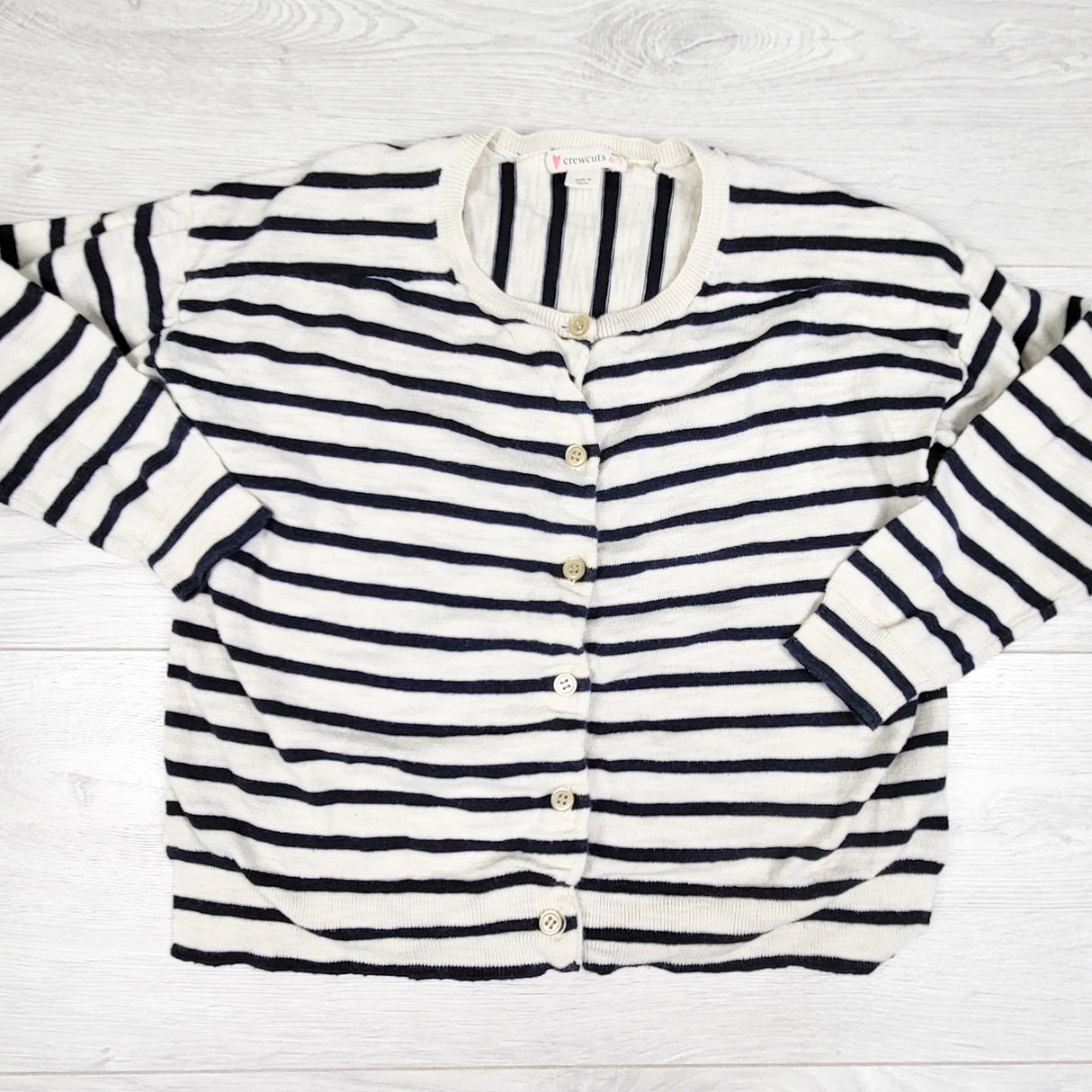 Crewcuts (J. Crew) navy striped cardigan sweater. Size 6/7