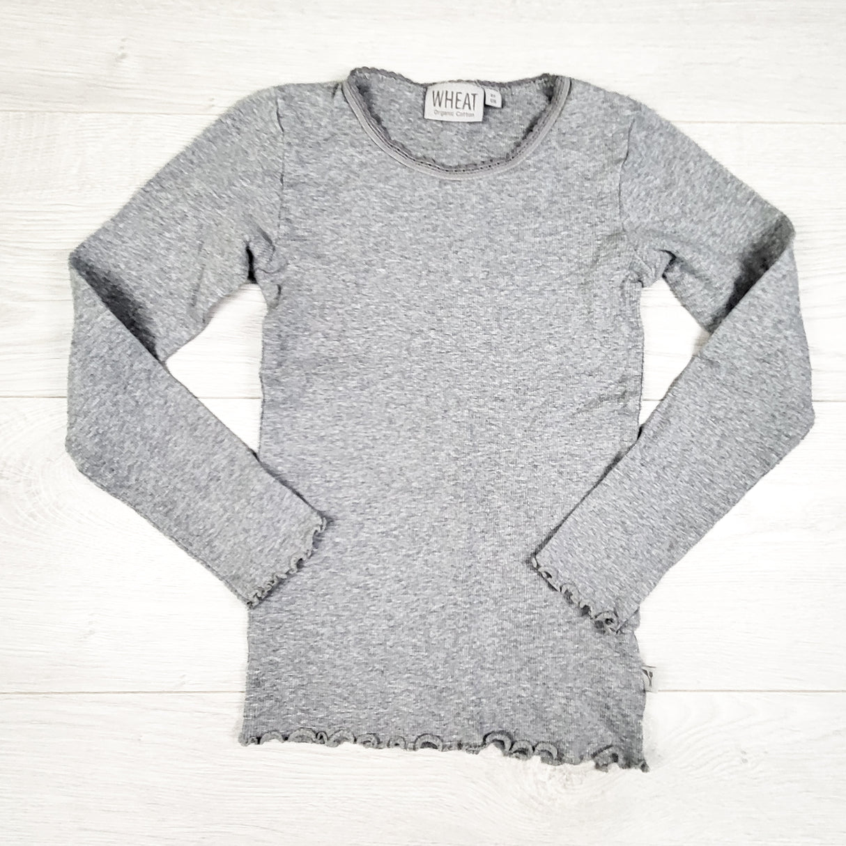 Wheat Collection grey ribbed organic cotton top. Size 8