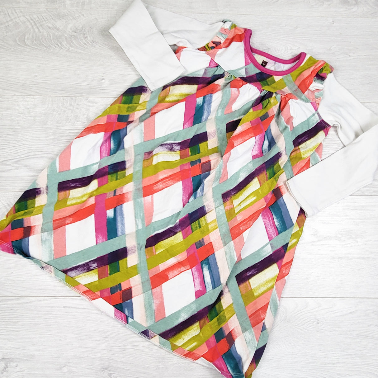 Tea Collection lattice striped cotton dress. Size 8
