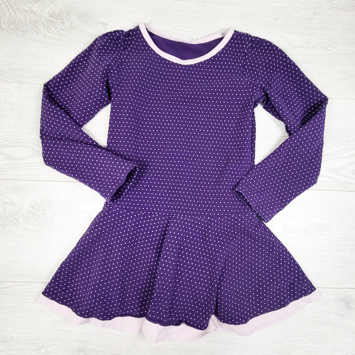 Peekaboo Beans purple polka dot dress. Size 6