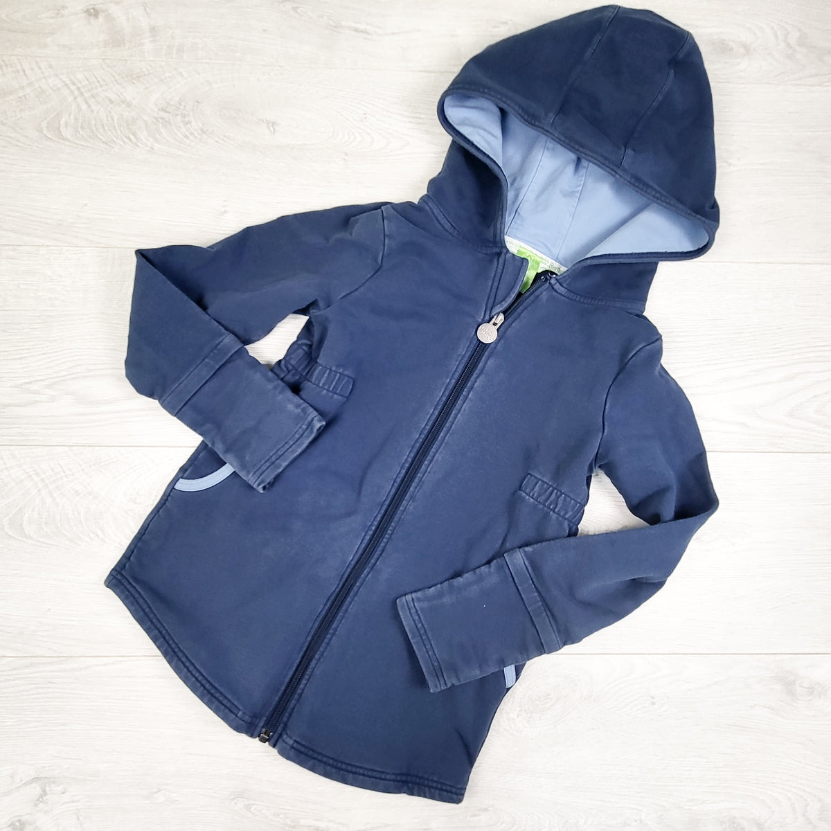 Peekaboo Beans blue zip up hoodie. Size 8