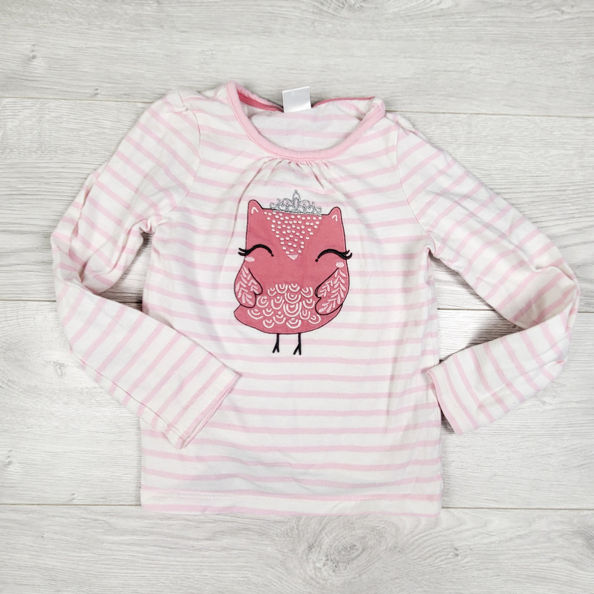 Gymboree pink and white striped top with owl. Size 5T