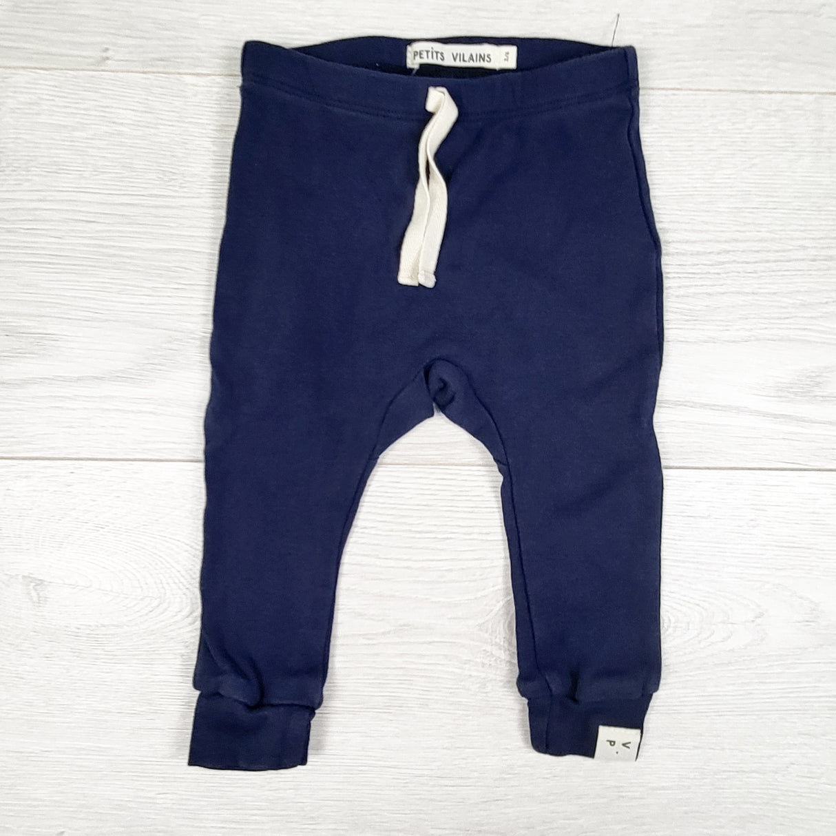 Petits Vilains navy organic cotton pants. Size 3-6 months