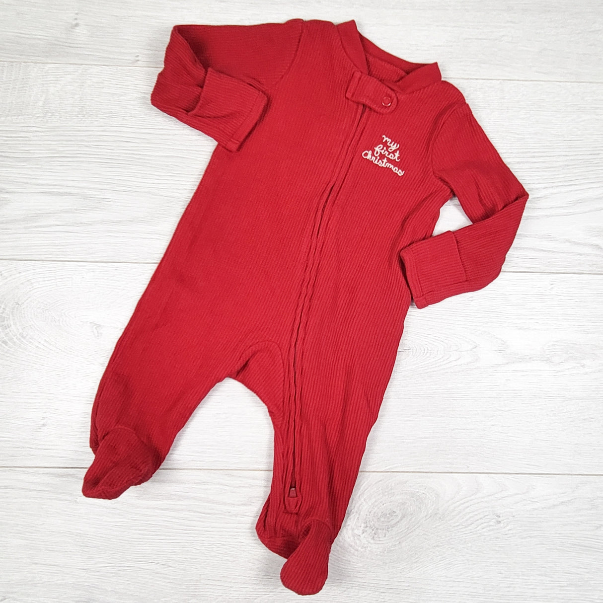 Carters red waffle knit "My First Christmas" sleeper. Size 3 months