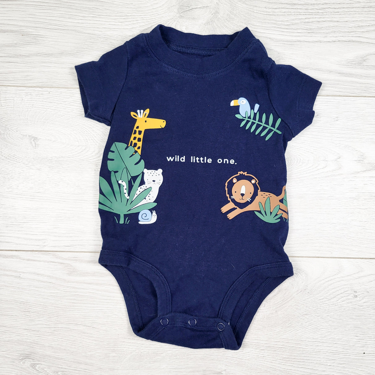 Carters navy bodysuit with jungle animals. Size 6 months