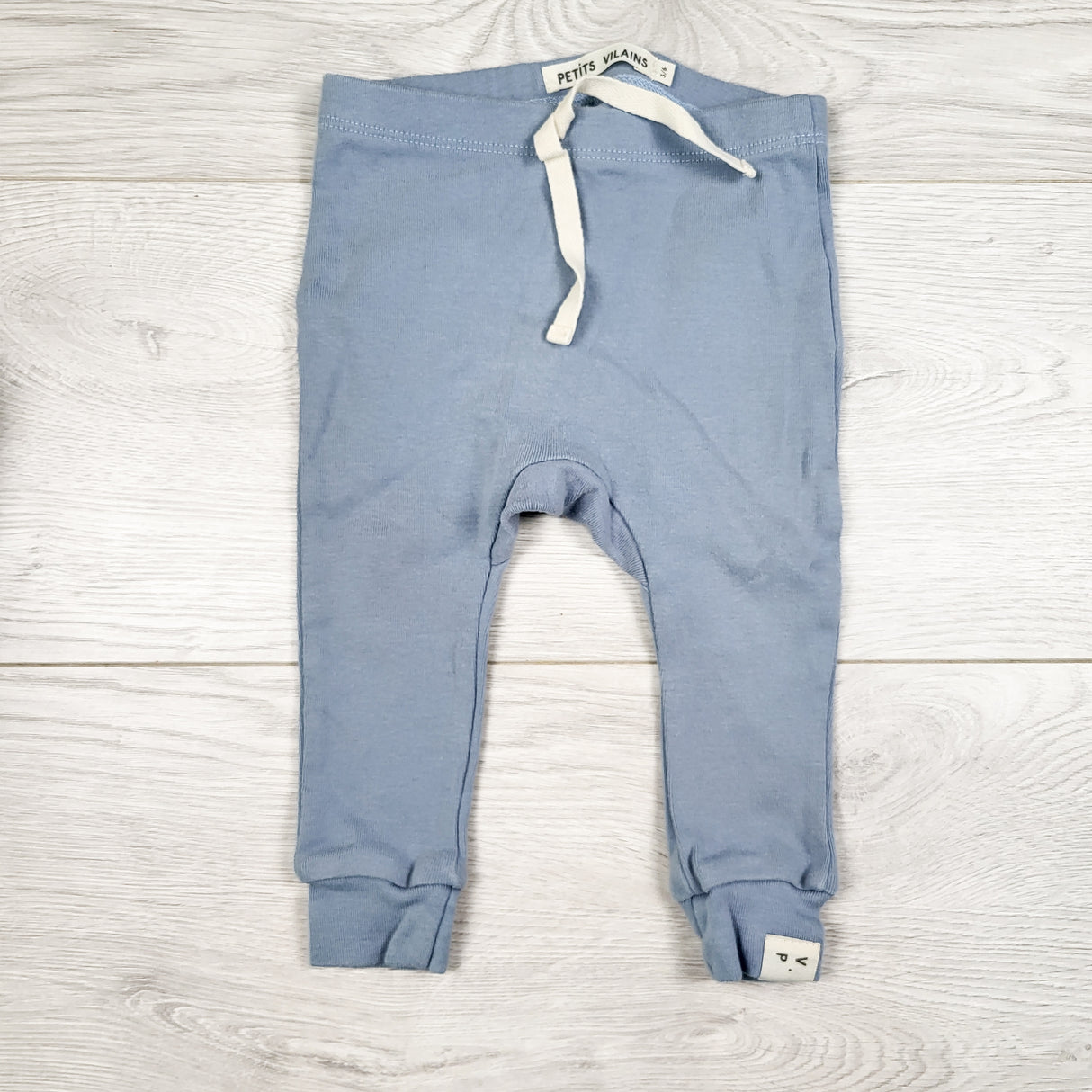 Petits Vilains blue organic cotton pants. Size 3-6 months