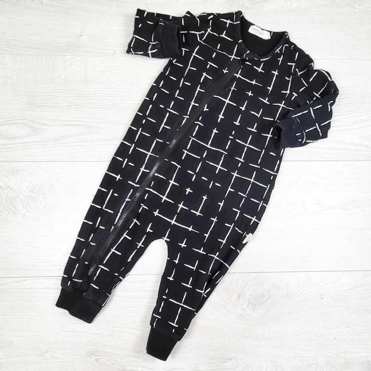 Miles the Label black checked zip up romper. Size 9 months