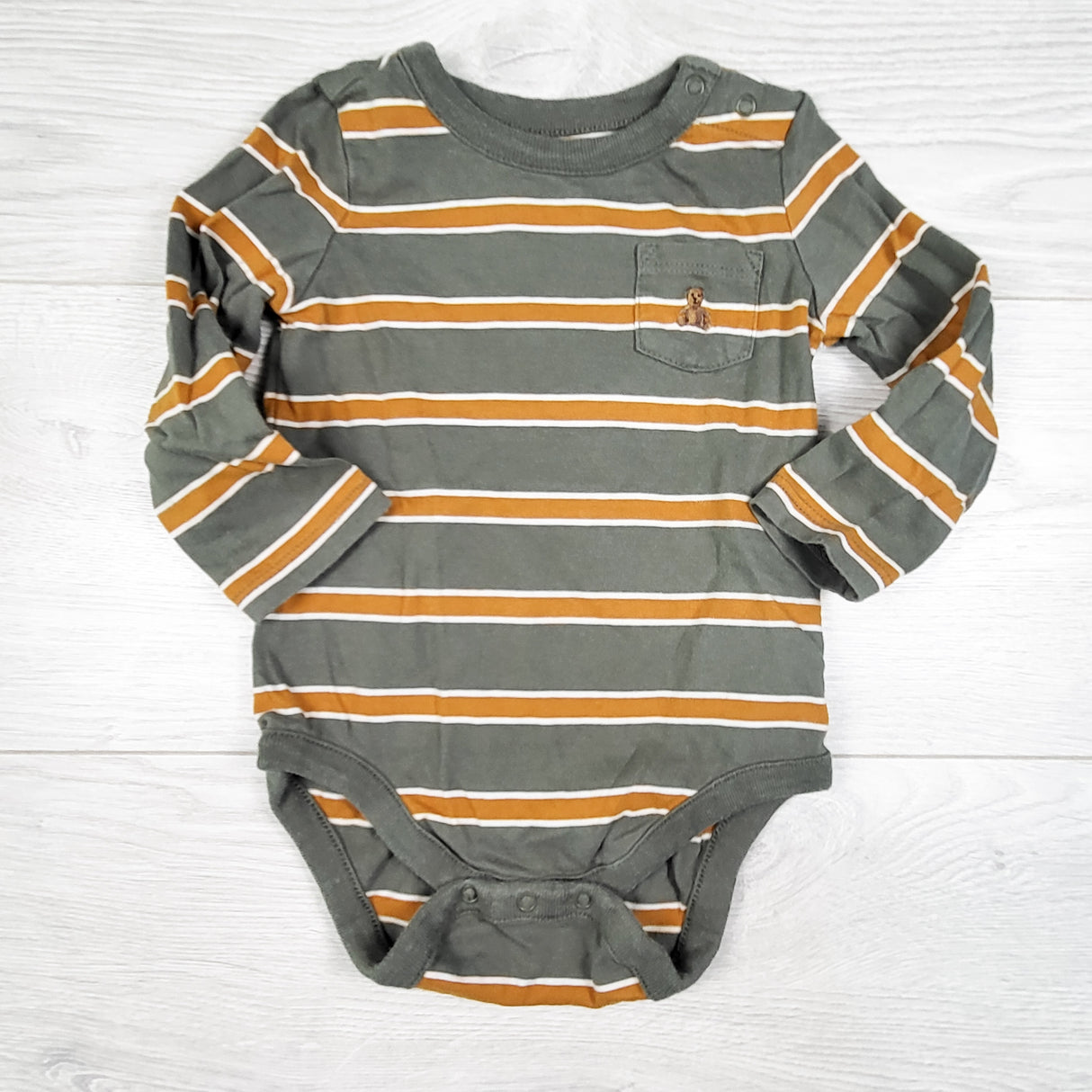 Gap green and orange striped bodysuit. Size 6-12 months
