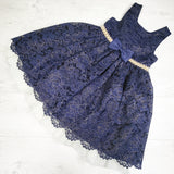 American Princess Navy Floral Lace Special Occasion Dress. Size 6X/7