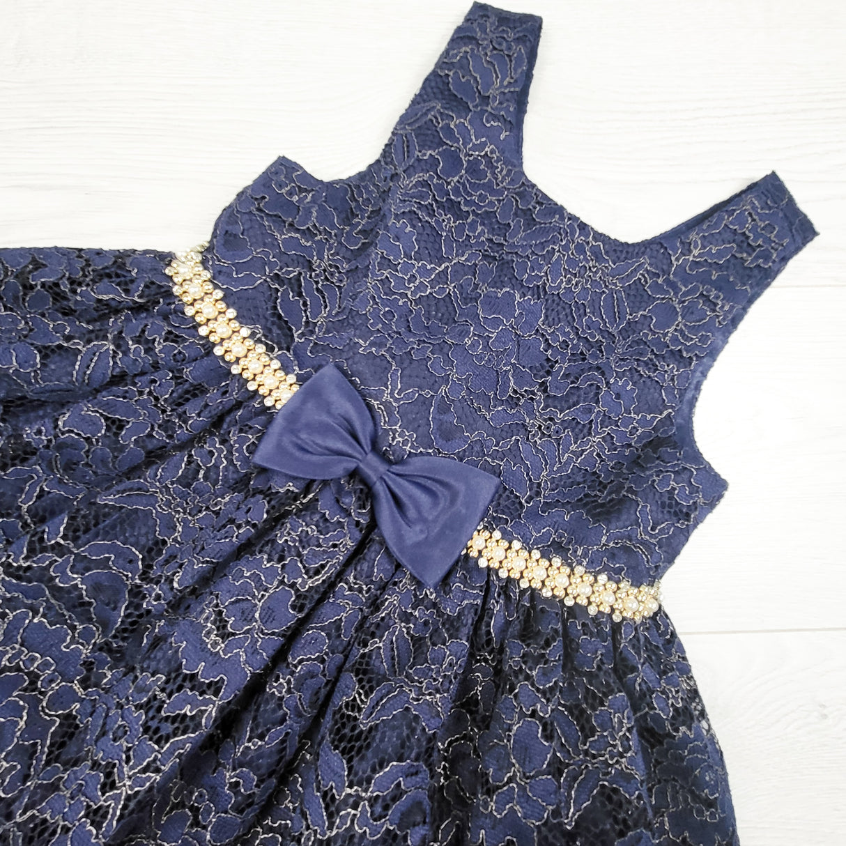 American Princess Navy Floral Lace Special Occasion Dress. Size 6X/7