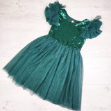 Zunie green tulle special occasion dress with sequins. Size 6