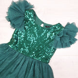 Zunie green tulle special occasion dress with sequins. Size 6