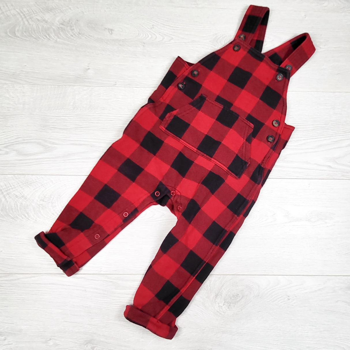 Joe red plaid fleecy lined overalls. Size 18-24 months