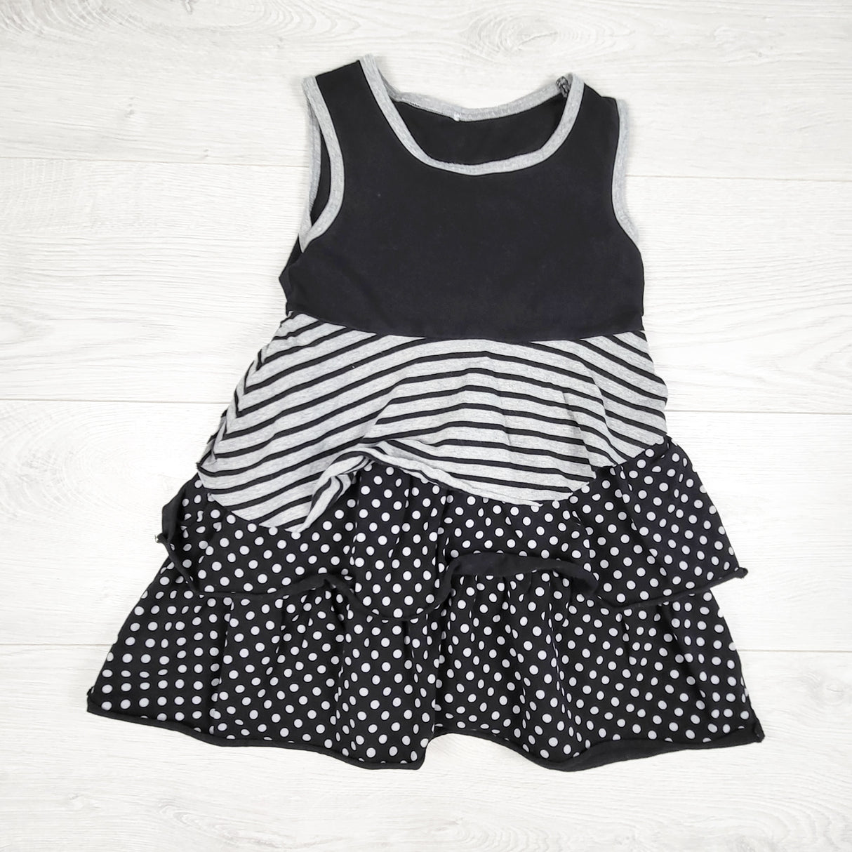 Peekaboo Beans black and grey tiered dress. Size 6