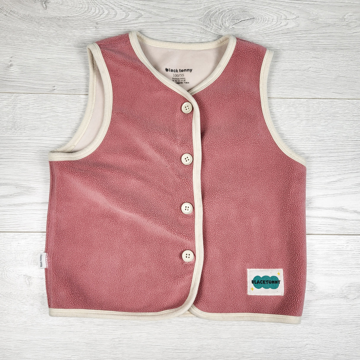 Black Tonny fleece button down vest. Size 3/4T