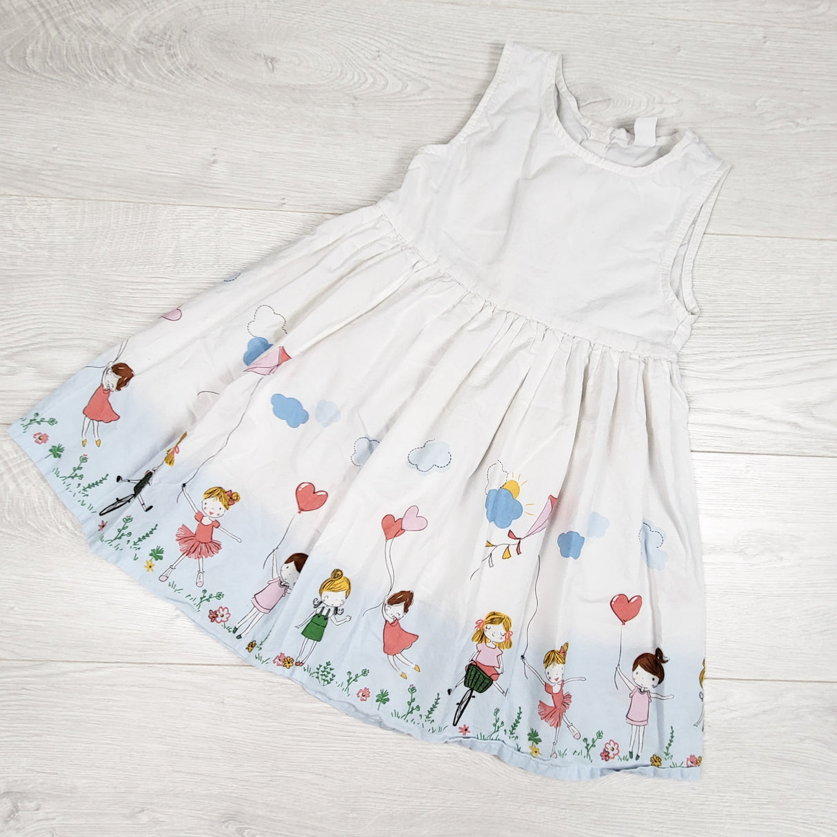 LC Waikiki Baby white dress with girls with balloons. Size 4/5T