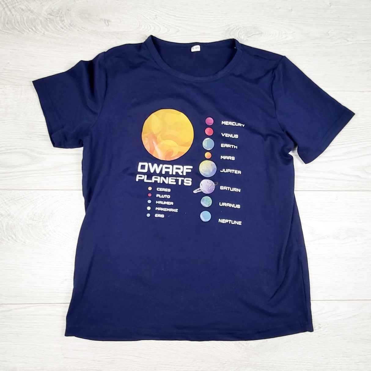 Navy t-shirt with planets. Size 9/10