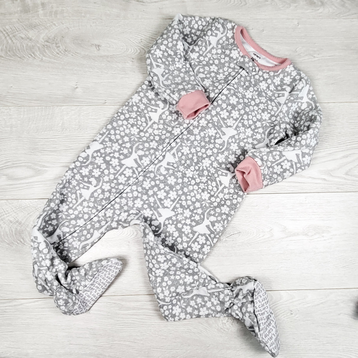 Carters grey floral print zippered fleece sleeper. Size 2T