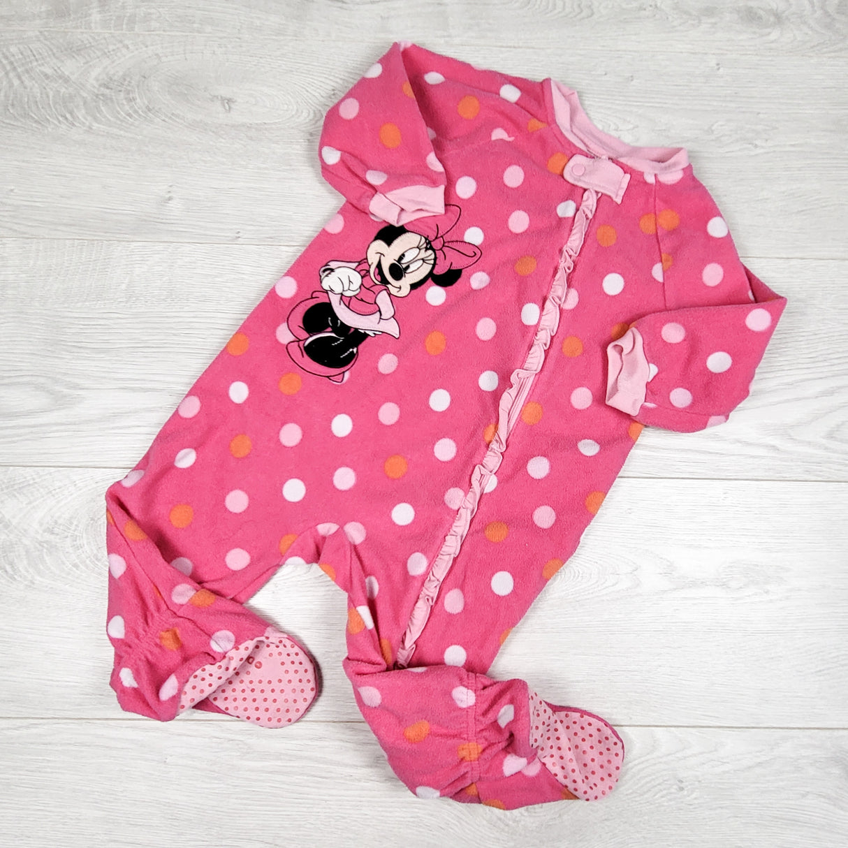 Disney pink polka dot zippered fleece Minnie Mouse sleeper. Size 12-18 months