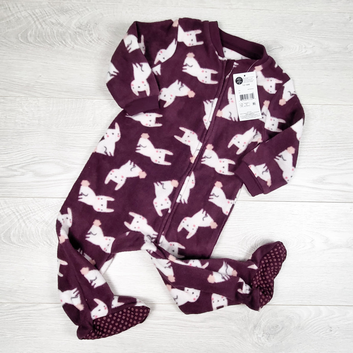 NEW - George purple zippered fleece sleeper with cats. Size 12-18 months