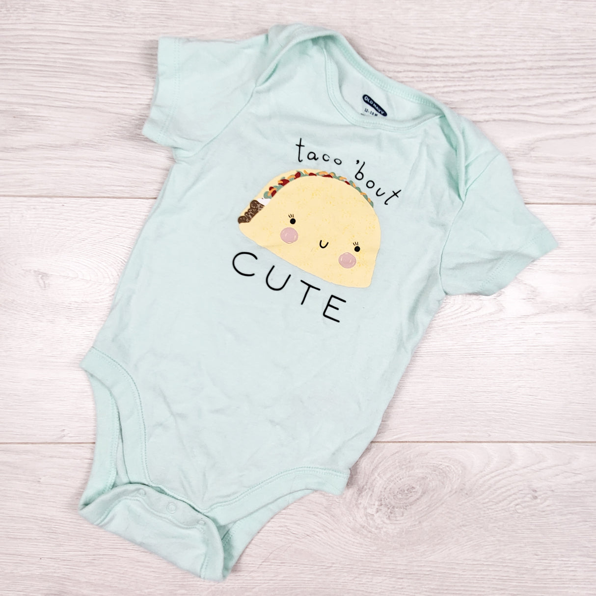 Old Navy mint "Taco About Cute" bodysuit. Size 12-18 months