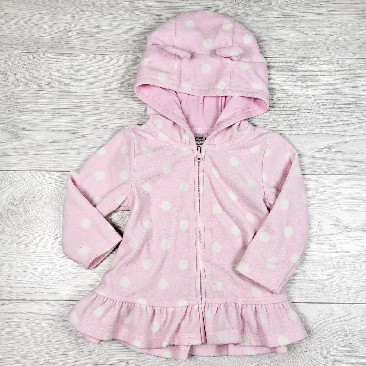 George pink polka dot zip up fleece hoodie. Size 12-18 months