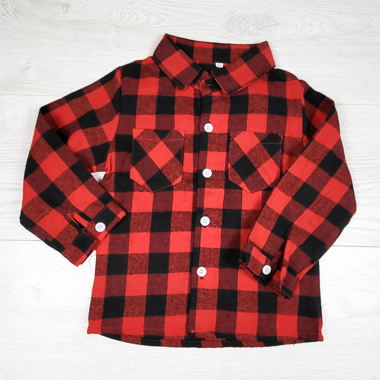 Red buffalo plaid button down flannel shirt. Size 18-24 months