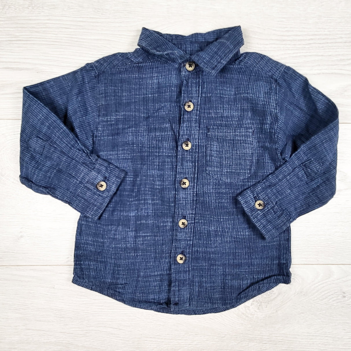 Mick Mack blue textured button down shirt. Size 12 months