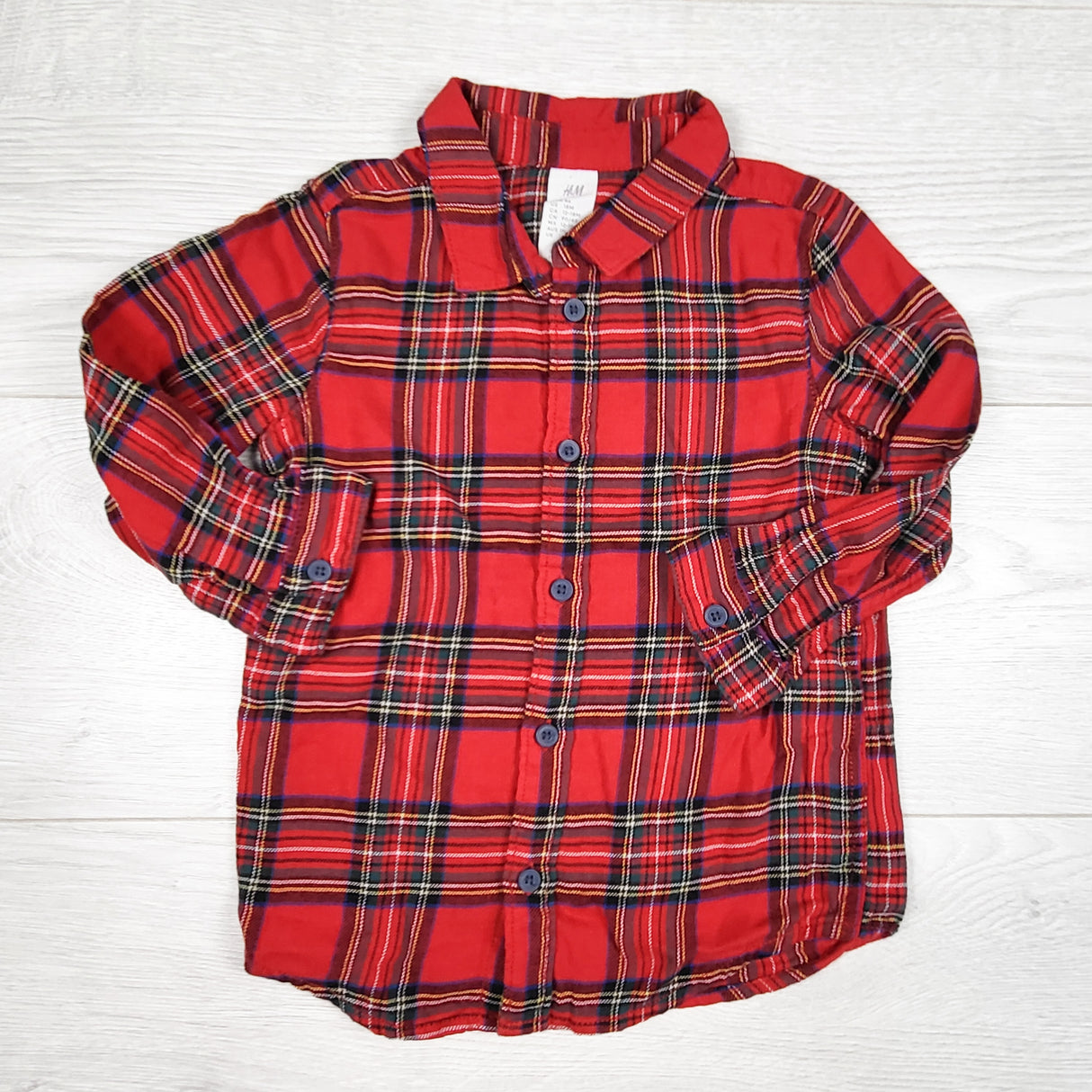 H and M red plaid button down top. Size 12-18 months