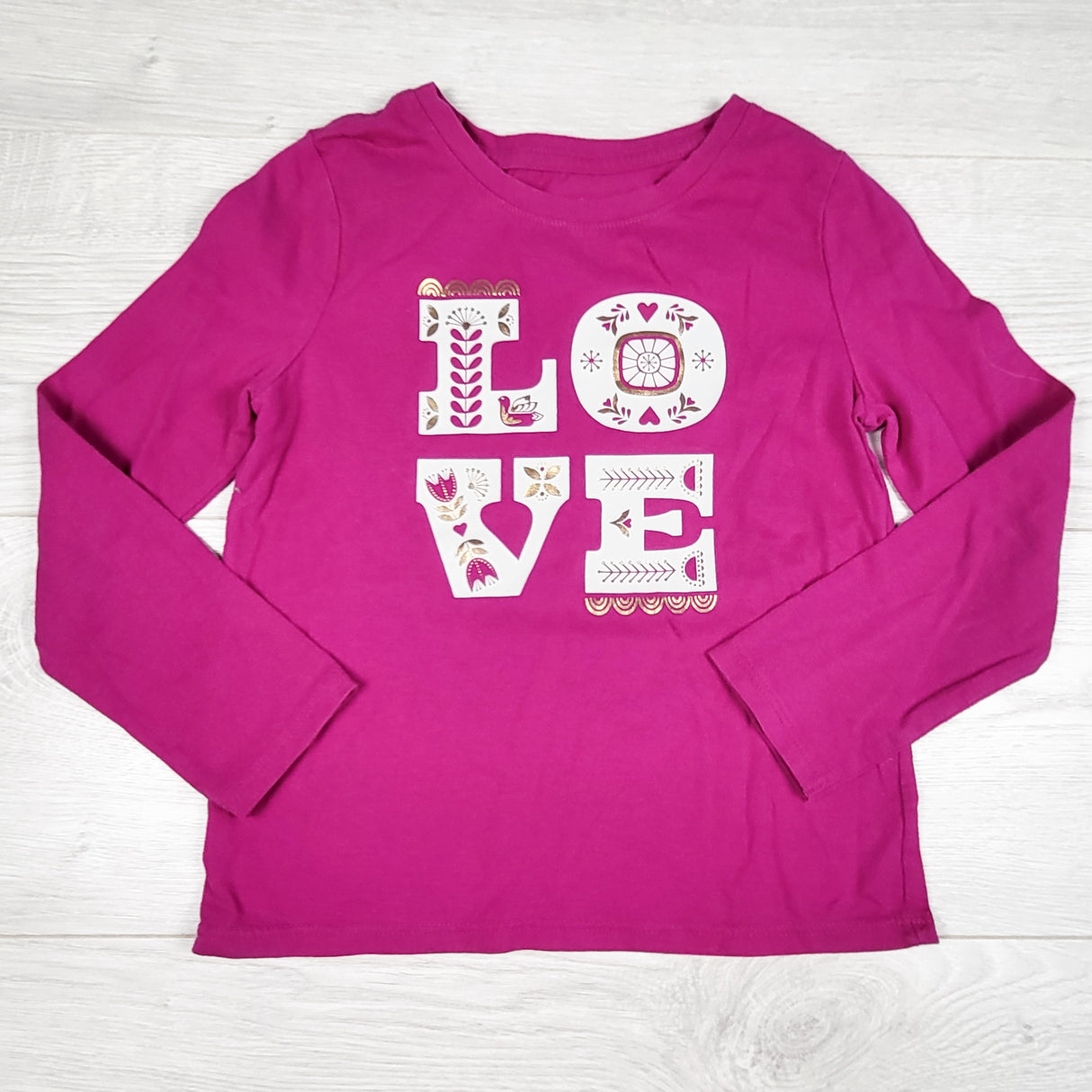 Cat and Jack pink "Love" long sleeve top. Size 4/5T