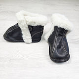 Jack and Lily black leather boots with faux fur trim. Size 30 to 36 months (8)