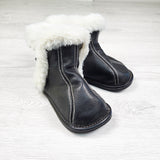 Jack and Lily black leather boots with faux fur trim. Size 30 to 36 months (8)