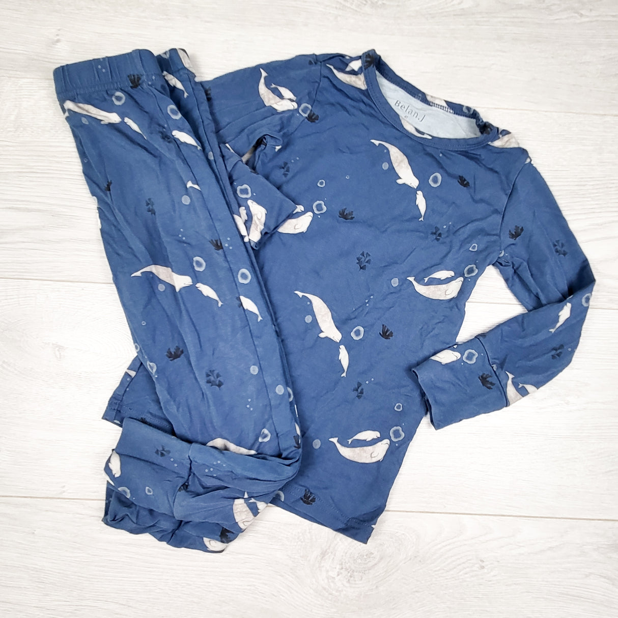 Belan J. blue bamboo blend 2pc beluga print PJs. Size 4T