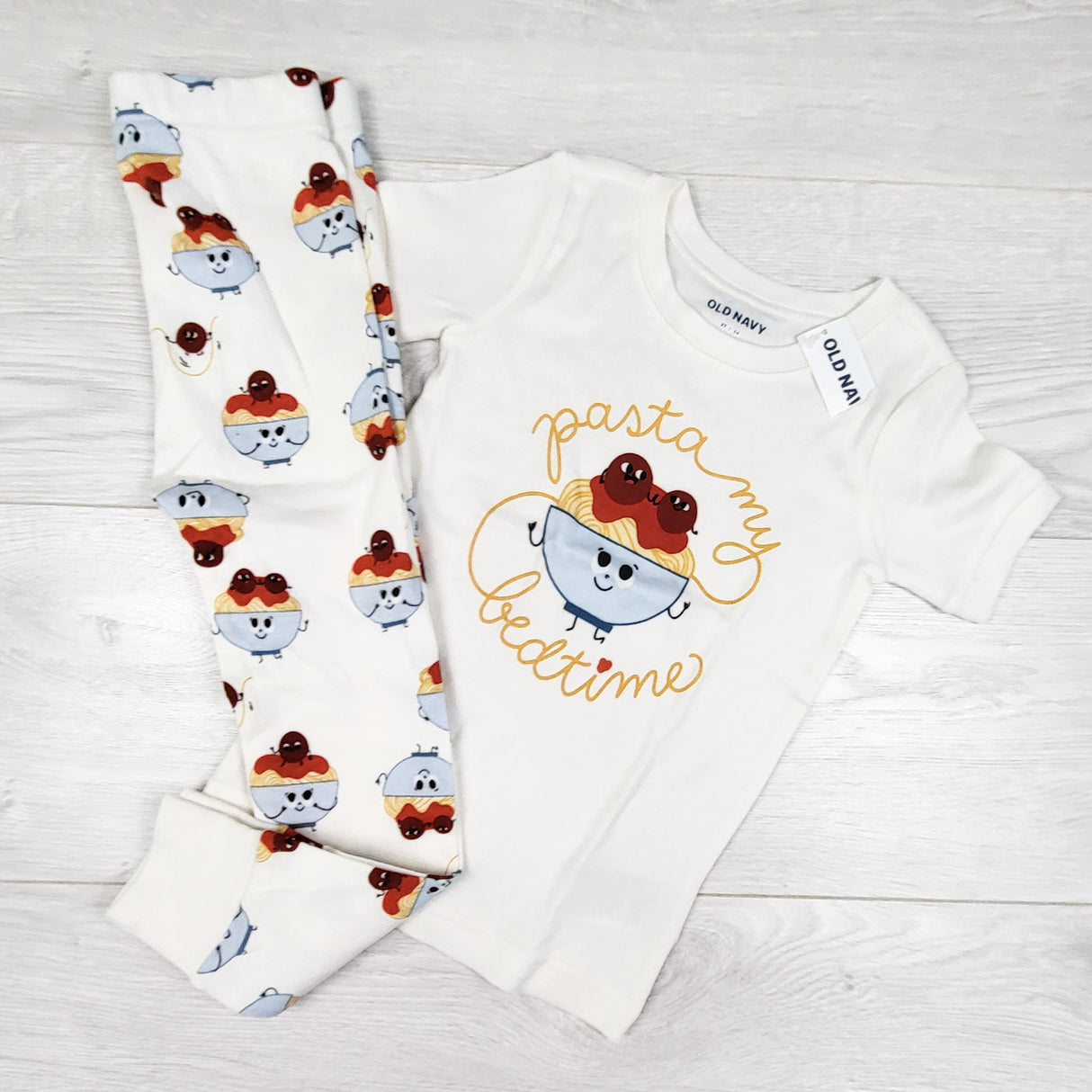 NEW - Old Navy 2pc "Pasta My Bedtime" 2pc PJs. Size 3T