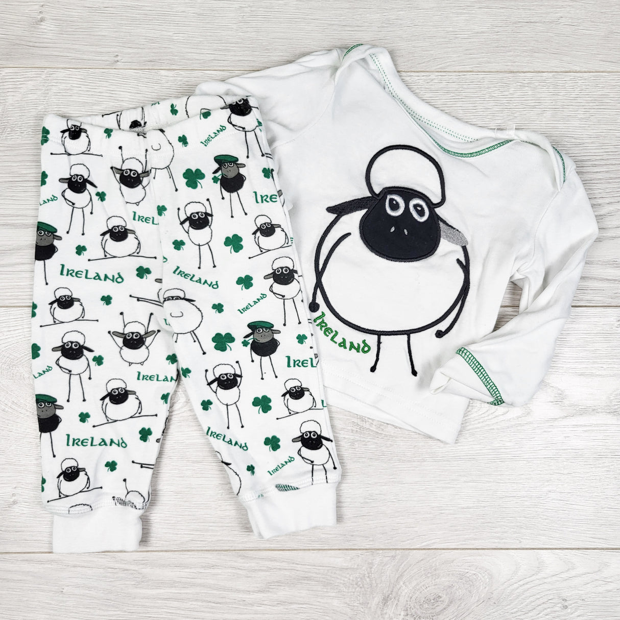 The Flaherty Flock cotton 2pc "Ireland" PJs. Size 0-6 months