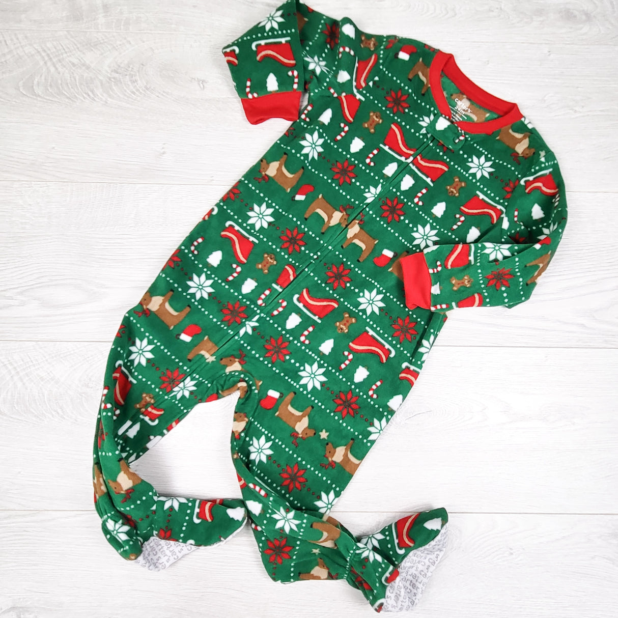 Carters green zippered fleece Christmas sleeper. Size 24 months