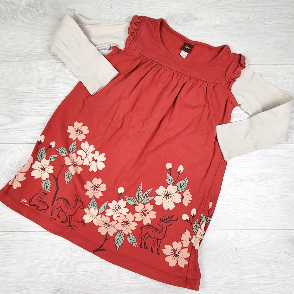 Tea Collection pinky-red fooler dress with flowers. Size 5T