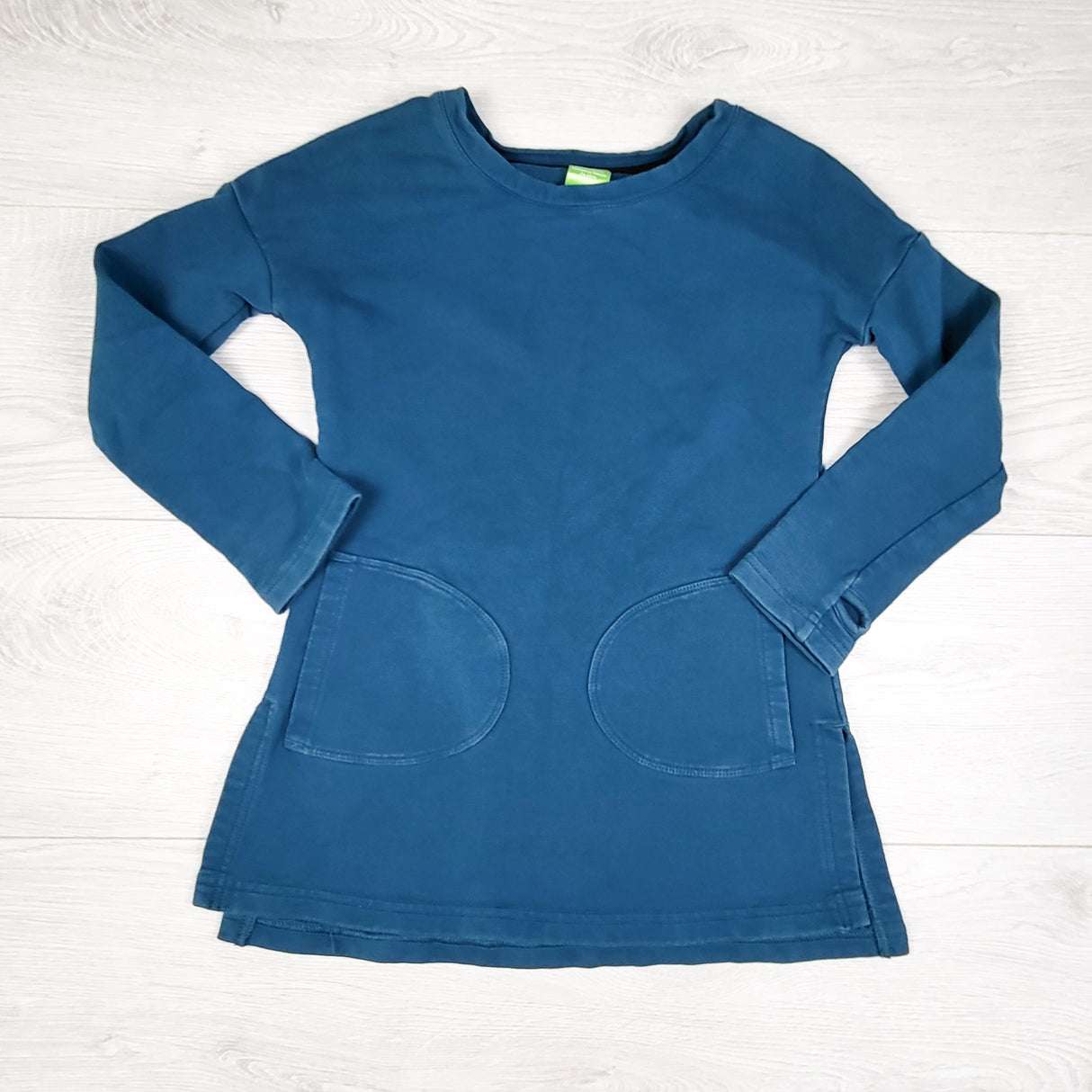 Peekaboo Beans teal long sleeve pocket dress. Size 5T