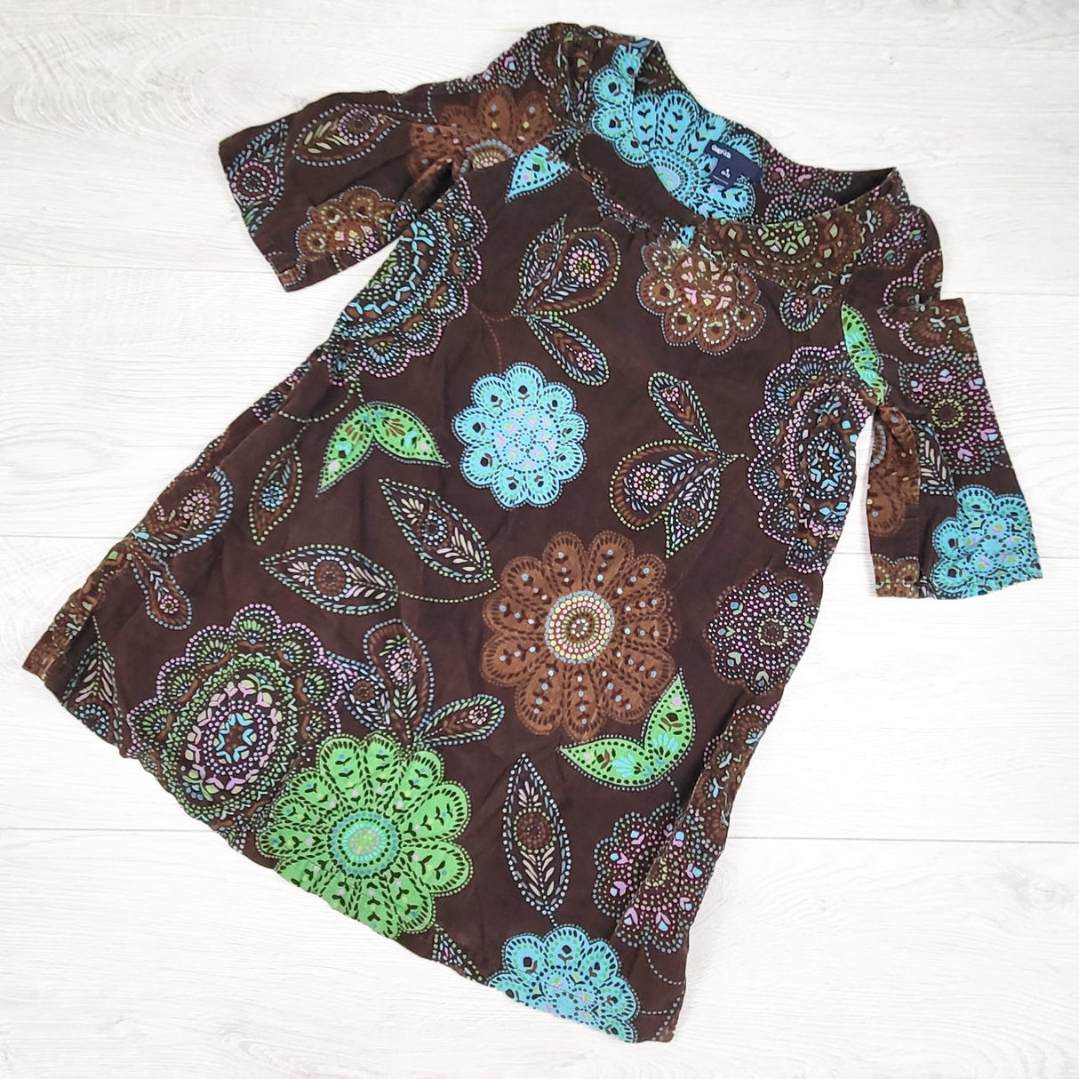 Gap brown retro look floral print corduroy dress. Size 6/7
