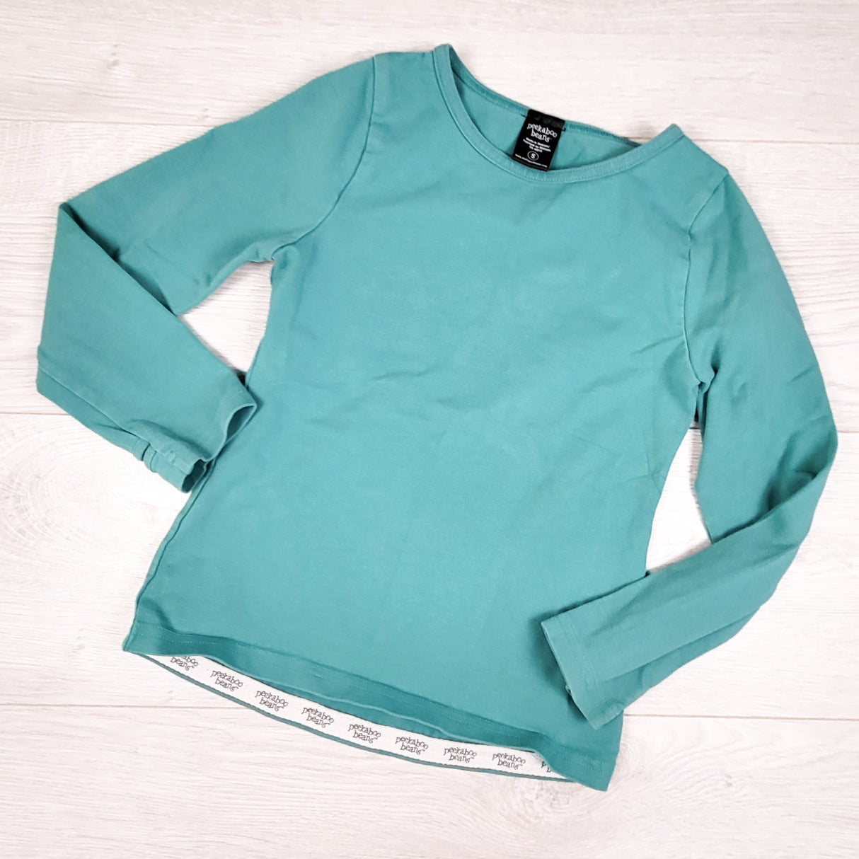 Peekaboo Beans turquoise long sleeve top. Size 5T