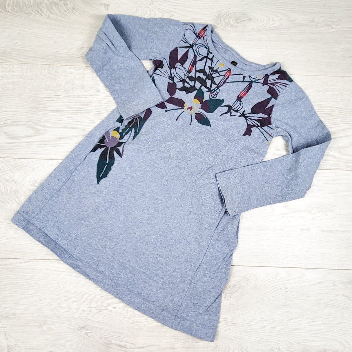 Tea Collection light blue cotton dress with flowers. Size 5T