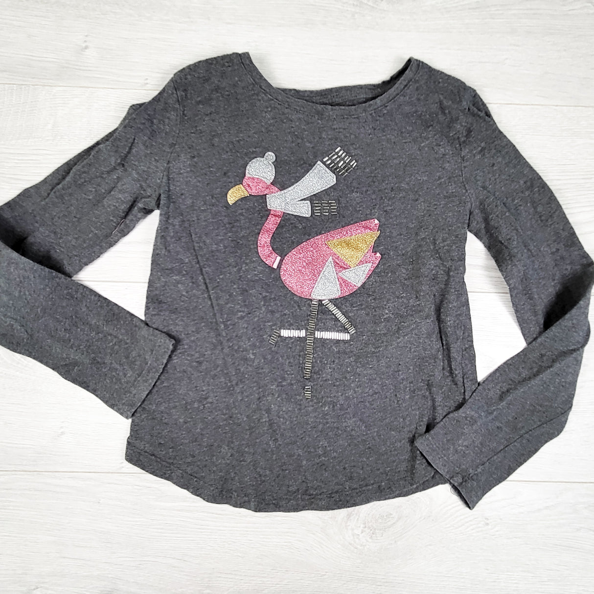Gap grey top with flamingo. Size 8